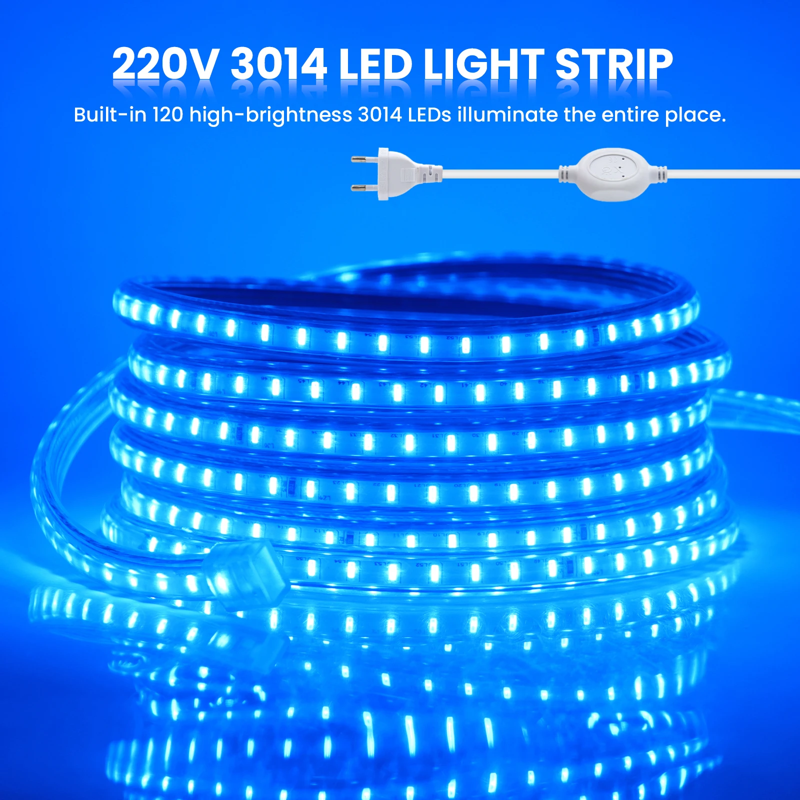 AC 220V 240V LED Strip Waterproof EU UK 3014 120Leds/m White/Warm White/Blue Home Decoration Lighting Flexible Ribbon Rope Lamp