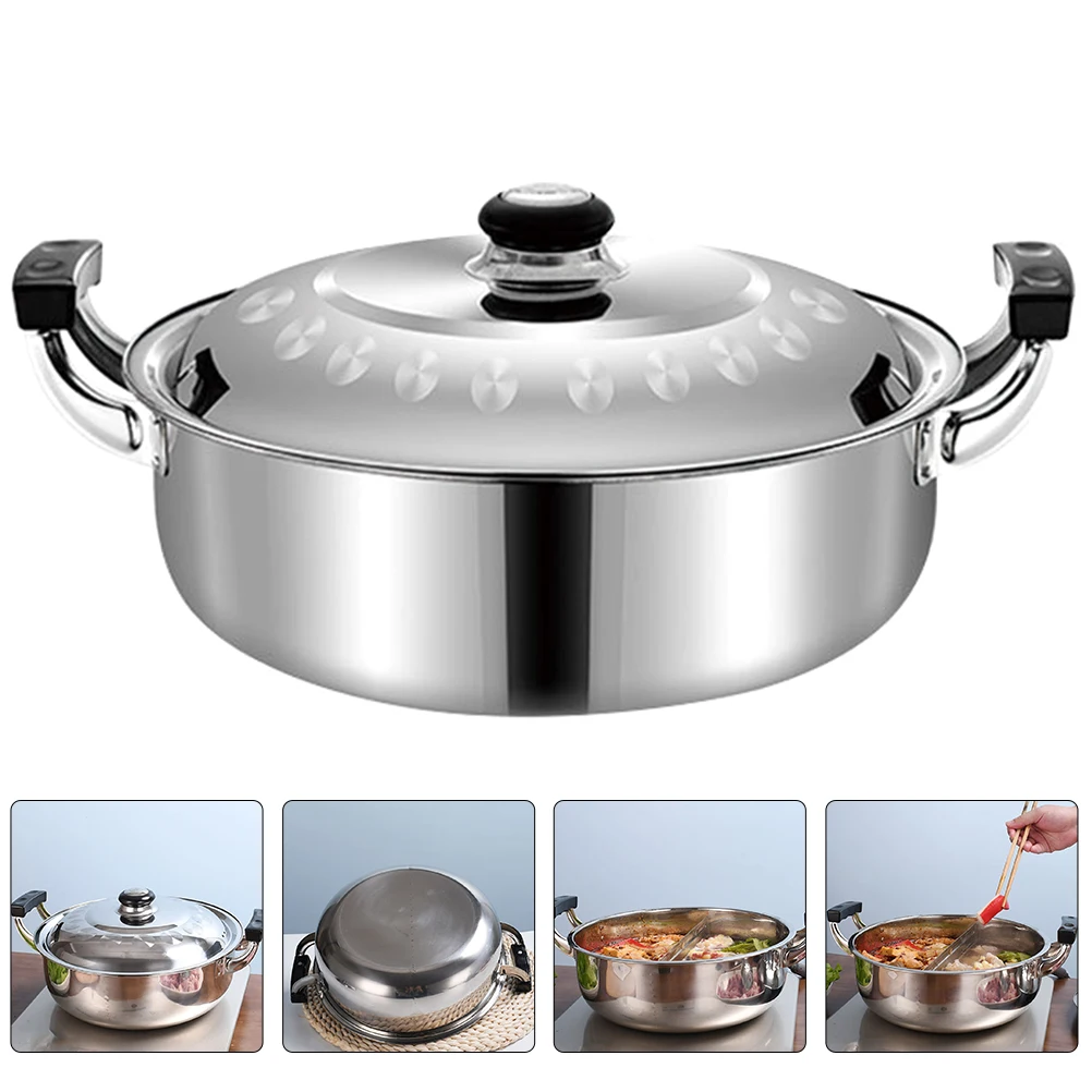 

Stainless Steel Divided Hot Two Flavor Rust-Proof Wear-Resistant Reusable Kitchen Stock Pot Large Capacity Household Cooking Pan
