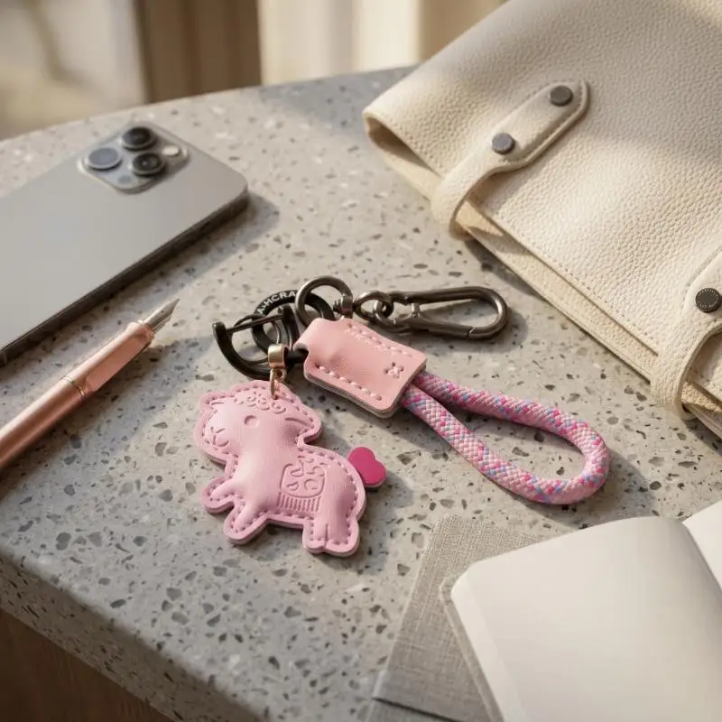 Cute Sheep Shape PU Leather Keychain Lightweight Braided Wrist Strap Metal Clasp for Daily Backpack Accessory