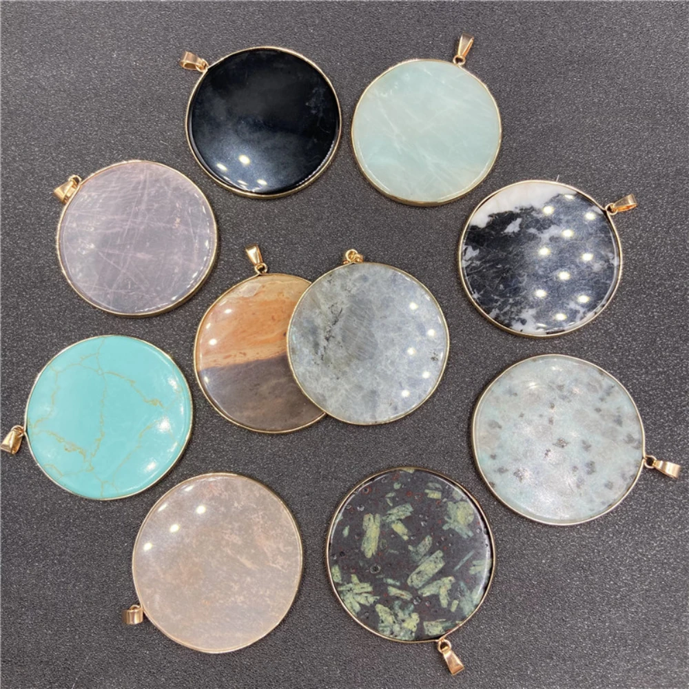 Natural Stone Pendant Round Flake Shape Wrapped Edge Tianhe Stone Pendant for Handmade Jewelry Making DIY Necklace Accessories