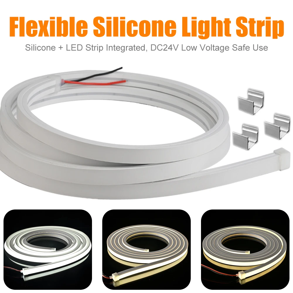 DC24V Silicone Light Strip Integrated Flexible Tube Bendable Embedded Line Light Waterproof 3000K 4000K 6000K DIY Decoration