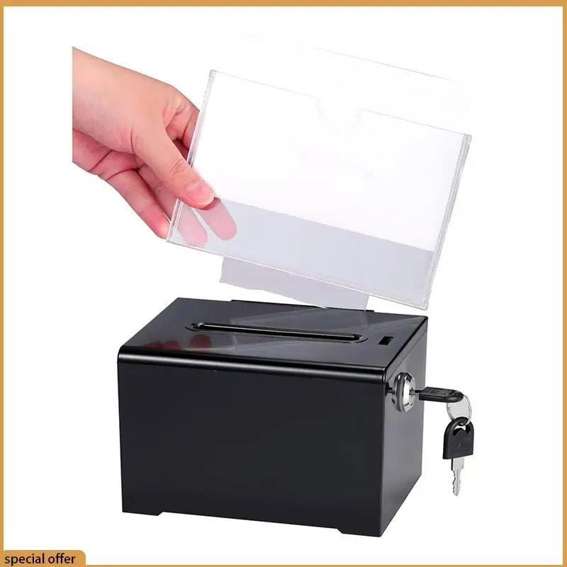 A68Z Donation Box With Lock - Acrylic Suggestion Box With Slot, Ballot Lock Box With Sign Holder For Raffle, Voting
