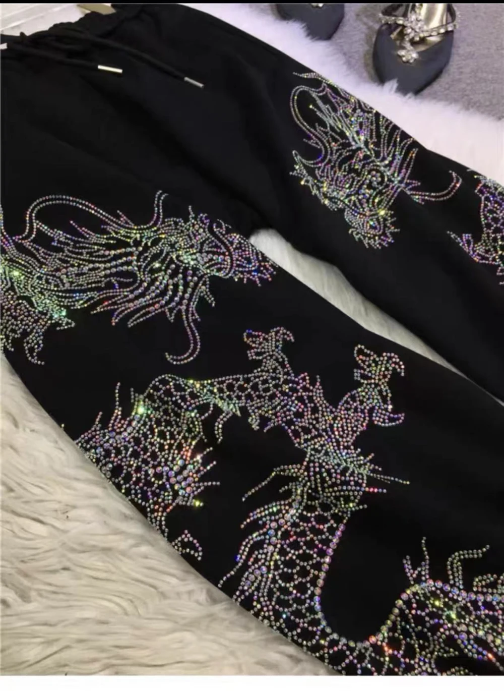 XL-4XL pantalon long femme grande taille 150kg Dragon Totem Motif estampage diamant pantalon de survêtement rue ChimCool optique nouvelle dame pantalon