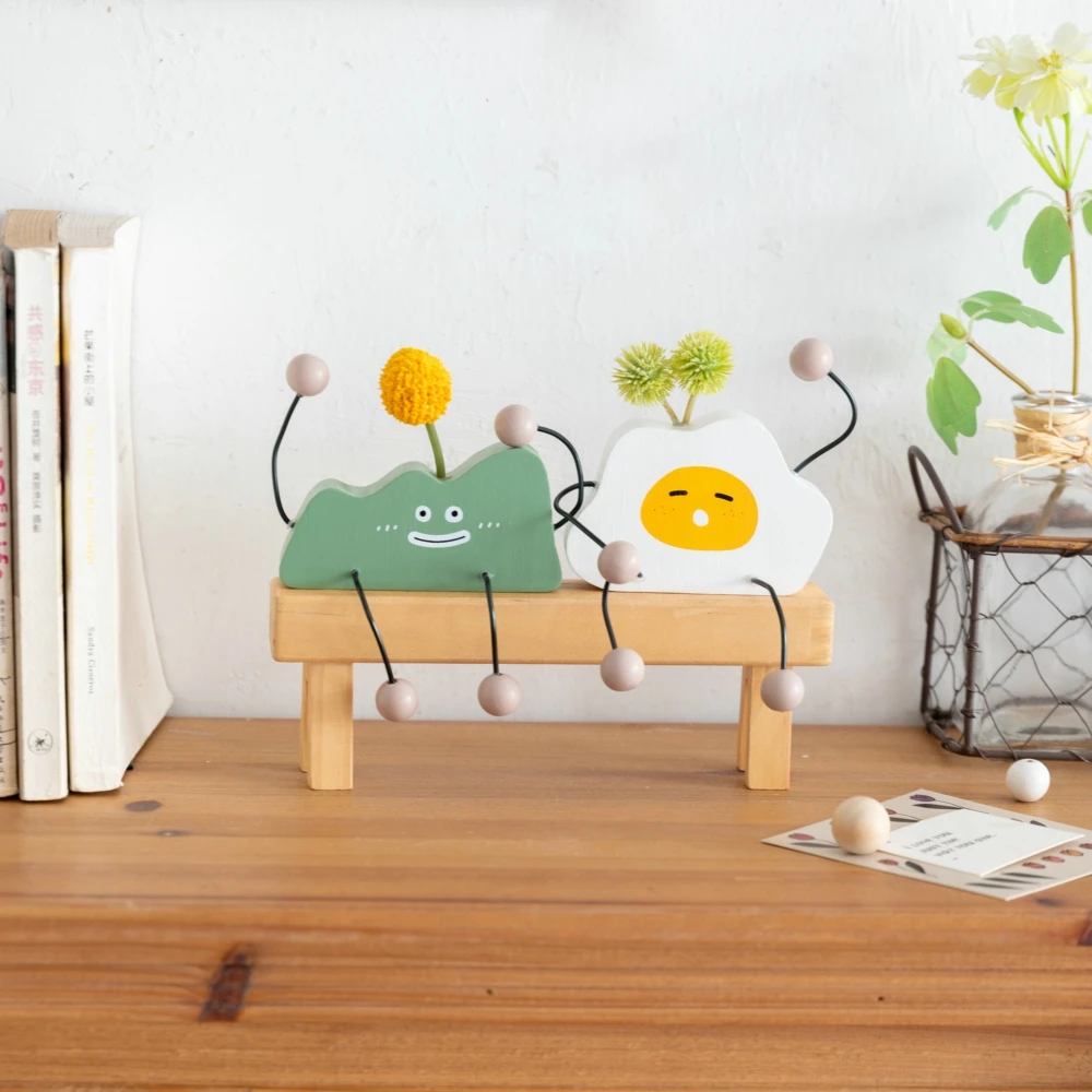 Creative Cute Cartoon Wooden Figure Figurines Desktop Shelf Small Ornament Home Room Office Shelf Corner Decor Birthday Gifts