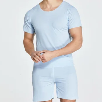 Pigiama da uomo in seta di ghiaccio t-shirt e pantaloni Set 2 pz/set a casa indumenti da notte a maniche corte Plus Size pigiama estivo sottile tuta da notte