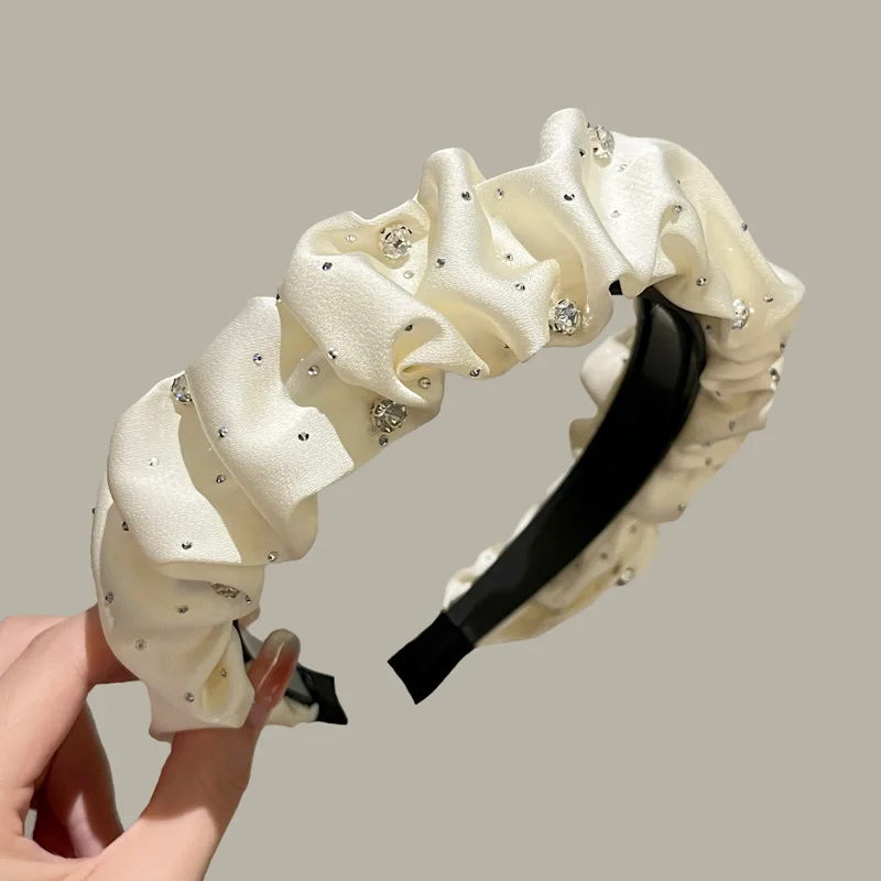 Luxurious Rhinestone Hairbands for Women Solid Color Folds Hair Bands Korean Adult Hair Hoop Fashion Headbands Hair Accessories