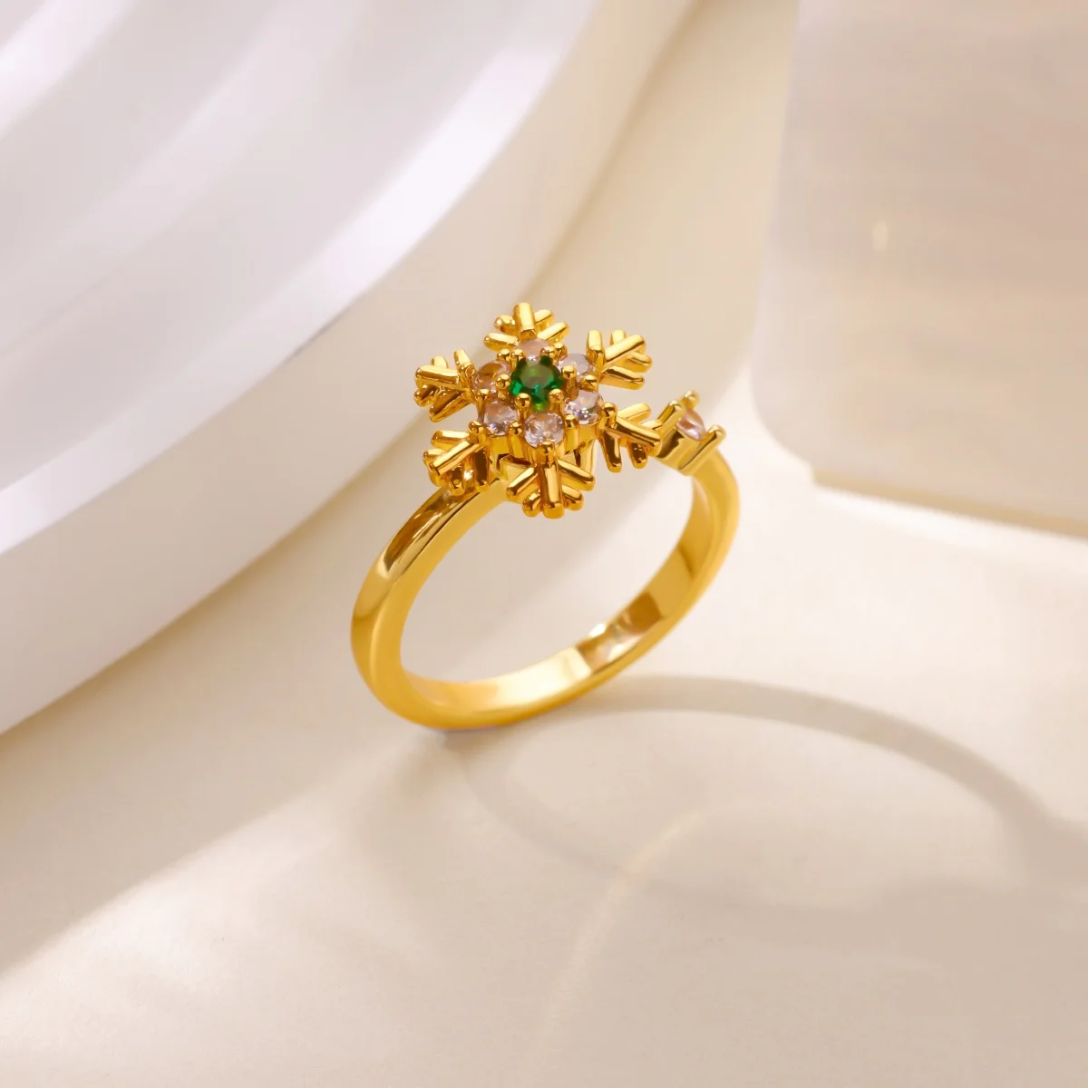 Spinner Snowflake Rings for Women Men Gold Color Adjustable Anti Stress Anxiety Ring Stainless Steel Jewelry Christmas Gift
