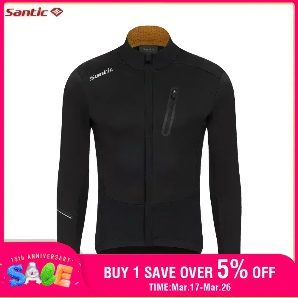 Santic Cycling Jacket Multi-pockets Design Fleece Windproof Full Zipper Outdoor MTB Bicycle Clothing Long Sleeve Cycling Jersey