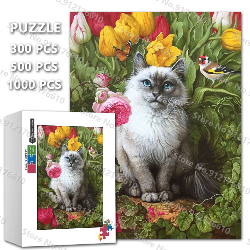 

Cat Animals Cute Pet Jigsaw Puzzles 300/500/1000 Pieces Retro Artwork Print Ragdoll Diy Puzzle Decompress Educational Toys Gifts