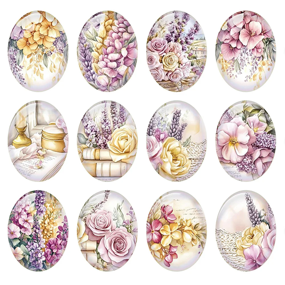 Random Mixed Round/Oval/Square Flower Book Read Plants Photo Glass Cabochon Flatback Demo Cameo For Diy Jewelry Making