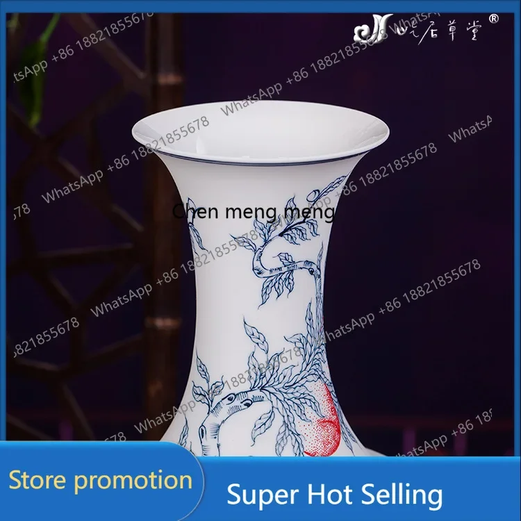 A6239 Hand-painted vase colorful nine peach appreciation vase Jingdezhen ceramic blue and white porcelain factory direct sales