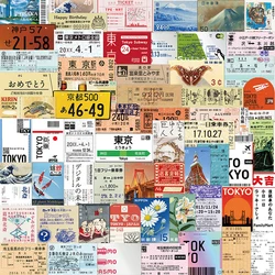 60PCS Japanese Postcard Ticket INS Style Stamp Sticker Stationery Travel Diary Luggage Waterproof Helmet Stickers