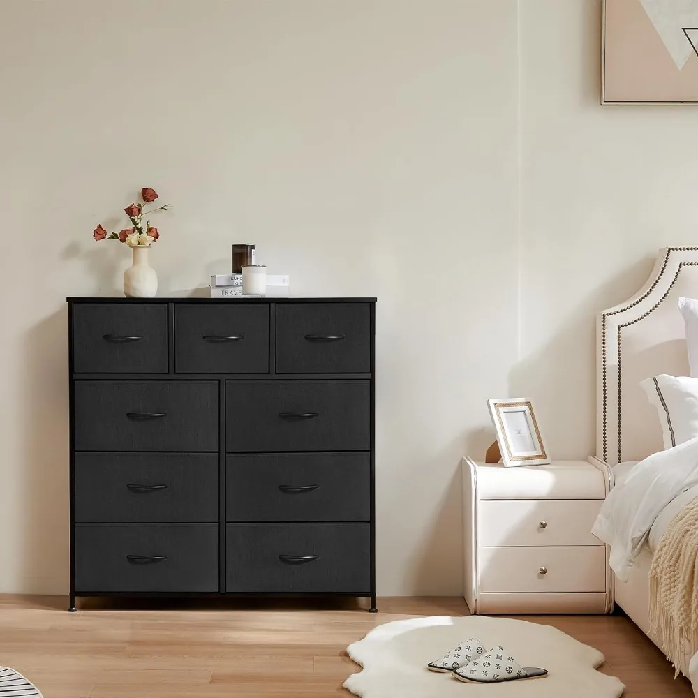 Dresser for Bedroom with 9 Fabric Drawers, Tall Chest Organizer Units for Clothing, Closet, Kidsroom, Storage Tower with Cabinet