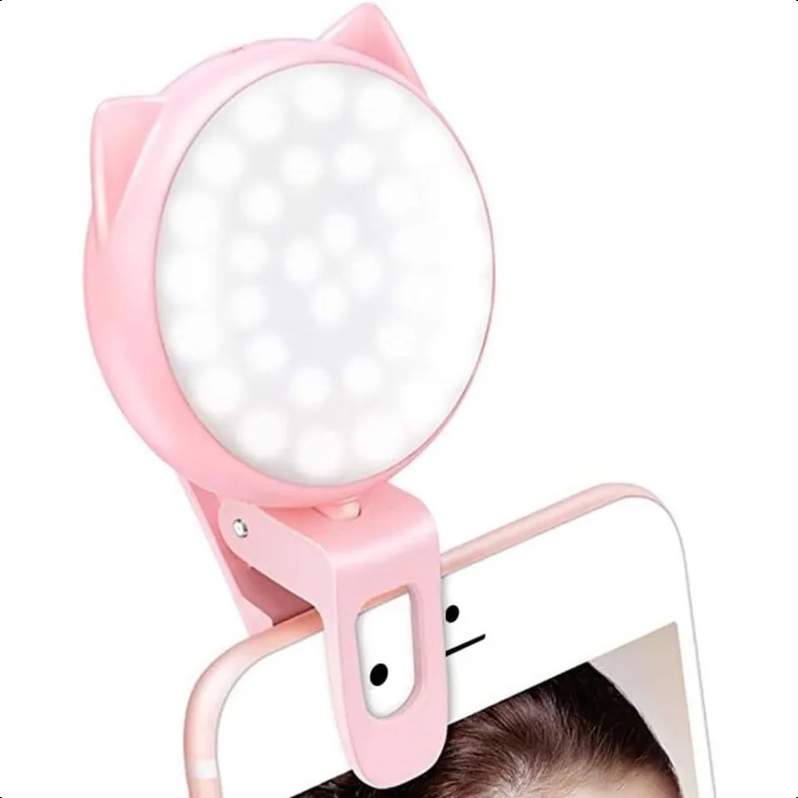 

OURRY Selfie Clip on Ring Light Mini Rechargeable 9 Level Adjustable Brightn Modes with 32 LED 28 Hours USB Flash Lighting for