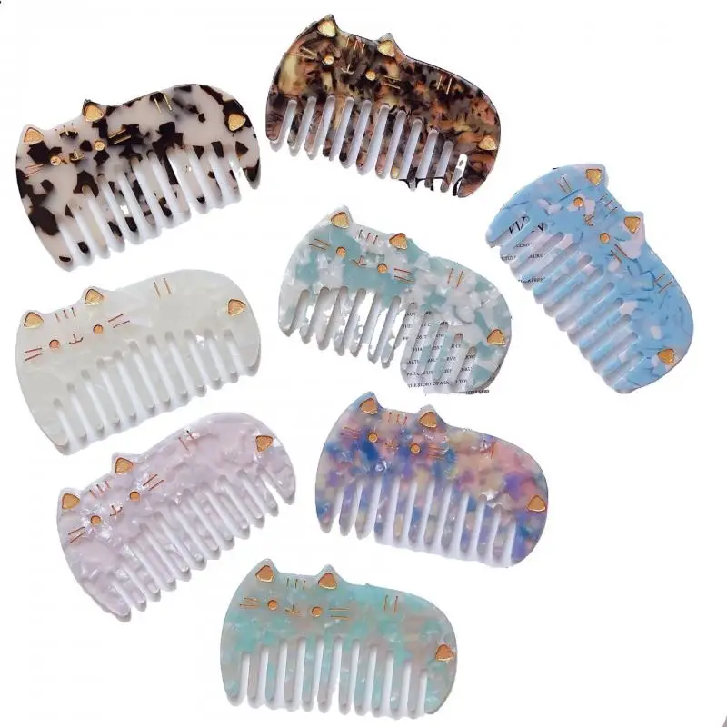 

Acetate wide tooth hair comb retro cute cat comb portable wash leopard print anti-static hairdressing comb