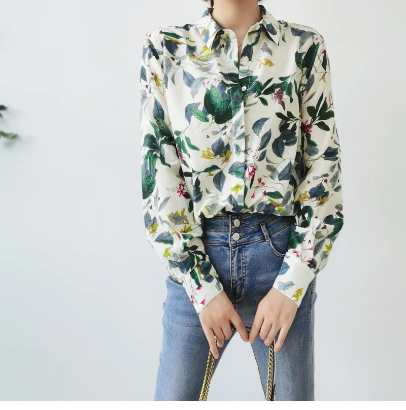 Birdtree 30%Real Silk 70%Cotton Shirt Women\'s Lapel Vintage Long Sleeves French Resort Style Loose Blouse Spring New T41118QD