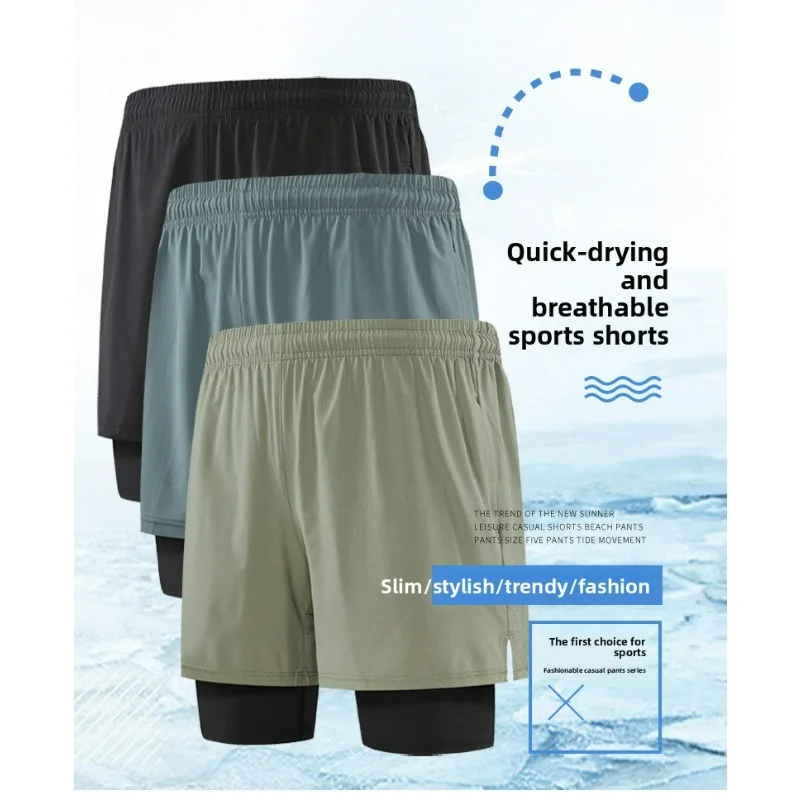 Men's Sports Shorts Two Pieces of Stretch Basketball Running and Fitness Clothing Quick Drying Training Men's Lined Shorts