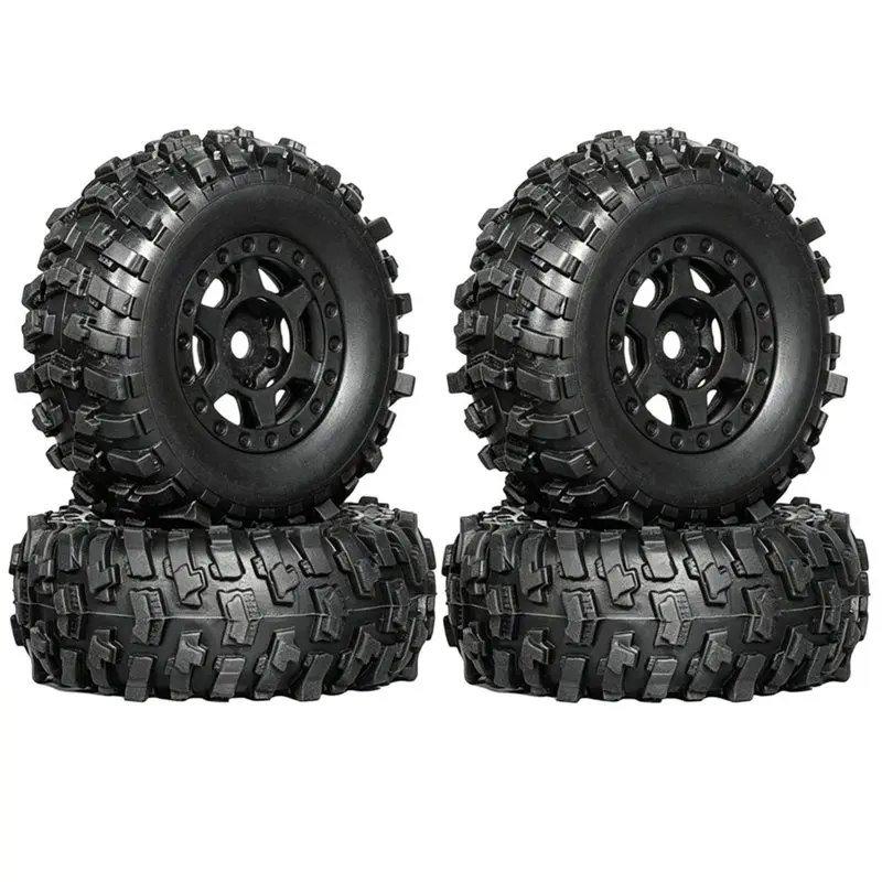 B78B-4PCS 1.0'' Beadlock Wheels And Tires 4PCS 1.0 Inch Tires Tyre Plastic Wheel Rims Set For 1/24 RC Crawler Car SCX24 AX24