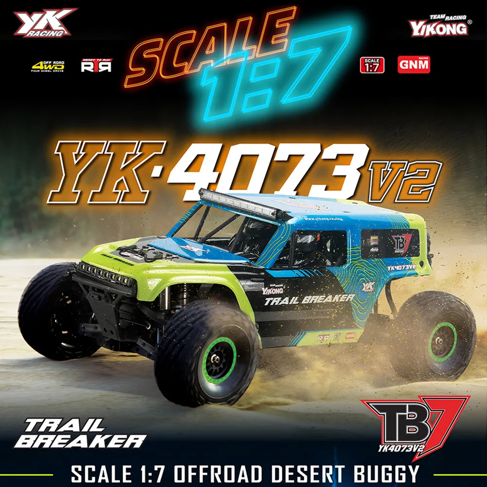 YK4073 V2 Off-road Vehicle 1/7 TB7 Desert Card RC Remote Control Car Four-wheel Drive Short Card Model Brushless Version