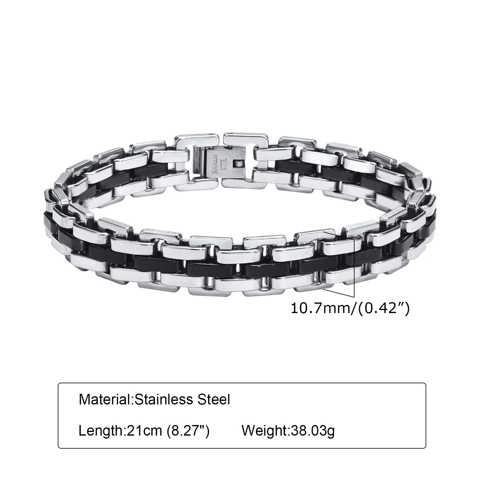 Vnox Stylish Strap Chain Bracelets for Men Boys Gift Jewelry, 10.7MM Wide Stainless Steel Links Wristband, Father\'s Day Gift Dad