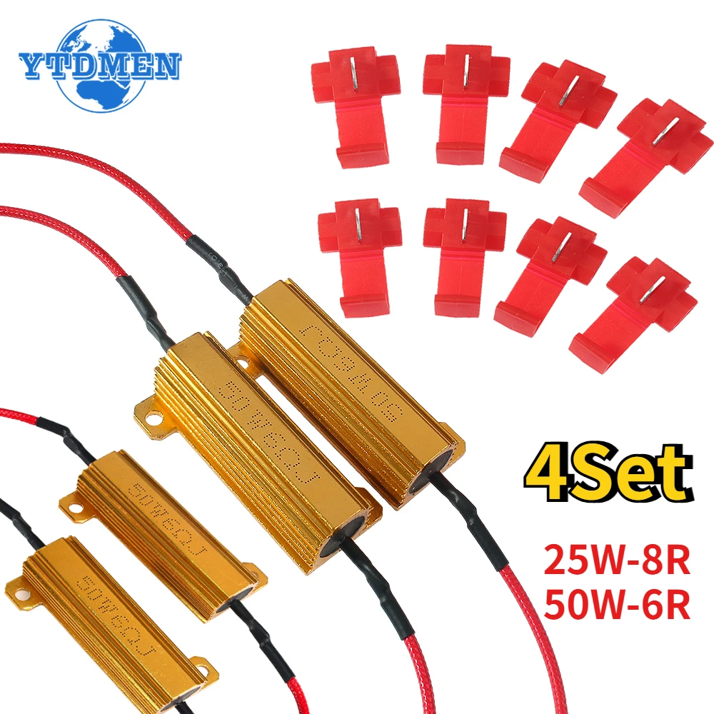 4 Sets Load Resistor for LED 50W 6 Ohm 25W 8 Ohm Aluminum Shell Power Resistors Wirewound Resistor, for Car Turn Signal Lamp