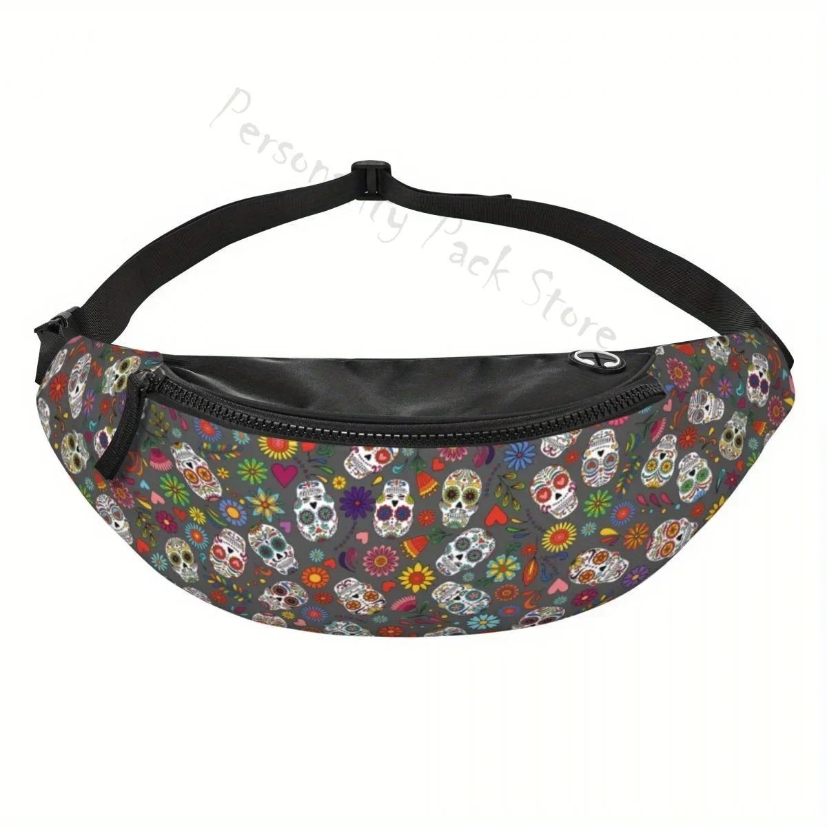 Riñonera de calavera de azúcar de Día de los muertos, bolso de pecho cruzado informal, bolso de cadera, monedero deportivo de viaje, bolsillo de moda