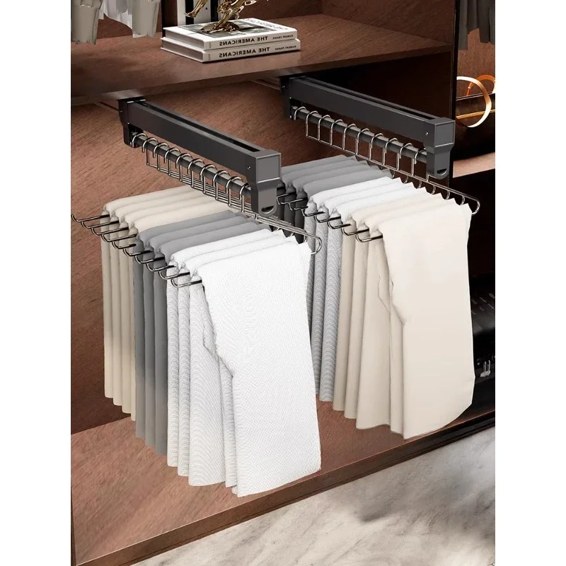 

Top pants rack wardrobe built-in telescopic slide rail pulling multi-functional stainless steel seamless pants pumping rack