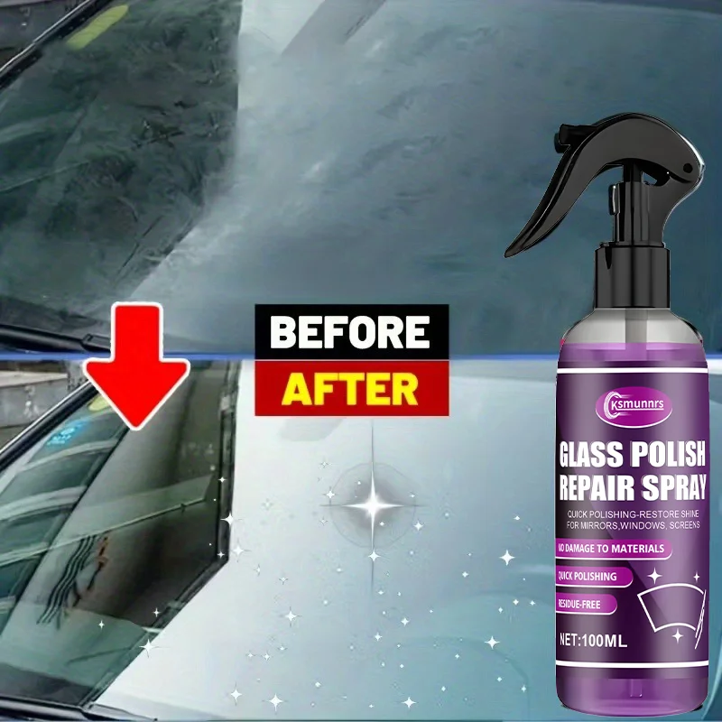Car Glass Scratch Polishing Spray, Suitable for Windshields, Safety Helmets, Bathroom Mirrors, Etc. Effectively Handles Minor Sc