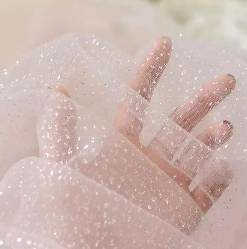 5 mt/los Glänzenden Feinen Pulver Tüll Stoff Silber Feinen Pulver Schleier Hochzeit Hintergrund Garn Tüll Stoff – Detail 6