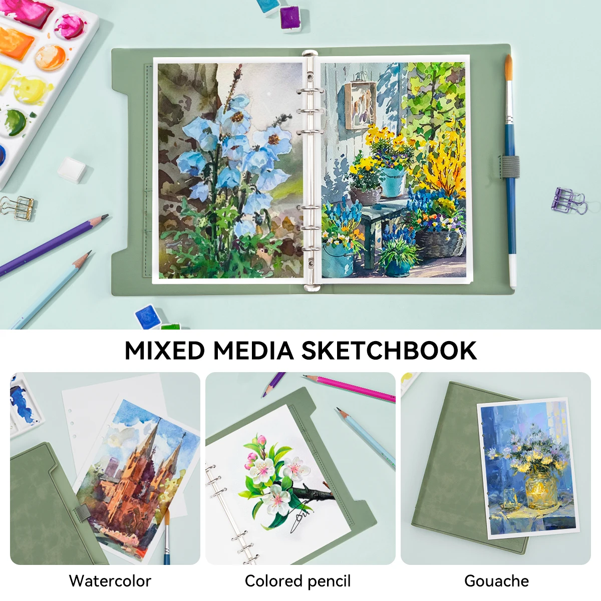 LIGHTWISH Watercolor Sketchbook,100% Cotton Acid Free Watercolor Journal, 300g Watercolor Paper 20 Sheets,9.25 * 6.3 Inches
