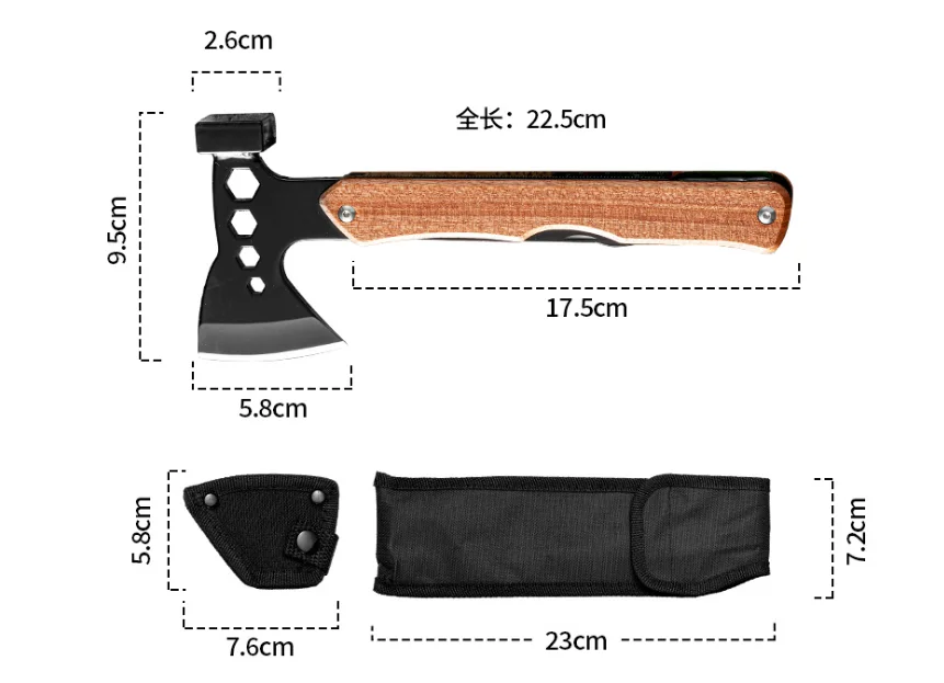Multifunktionale Handbijl, Selbstverteidigungsaxt, gehärtetes Outdoor-Camping-Überlebenswerkzeug, Hammer