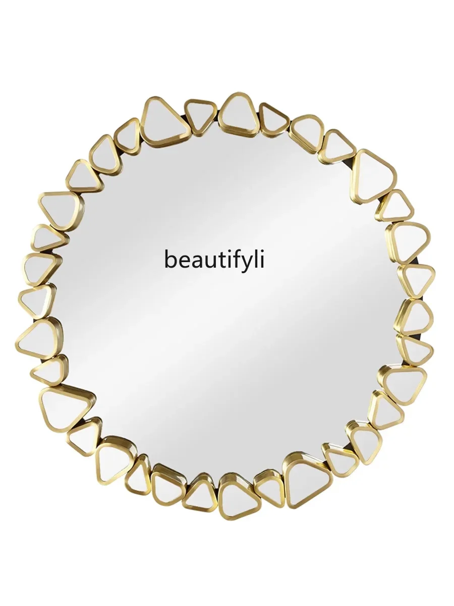 European light luxury round wall-mounted vanity mirror simple bathroom with lamp art mirror wall-mounted bathroom mirror