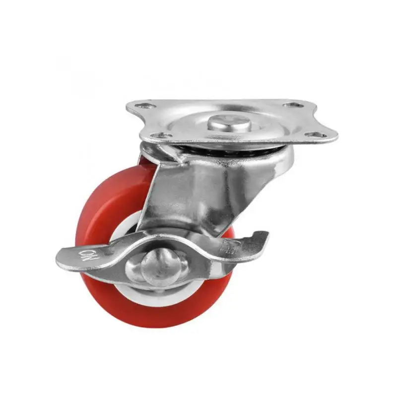 4 Packs 1.5 inch Universal Brake Caster, Flat Side Roller, Furniture, Tea Table Pulley, Red Pvc Wheel