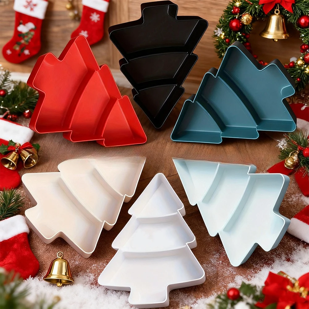 

Creative Christmas Tree Fruit Tray with Dividers Home Snack Plate Plastic Candy, Dried Fruit, and Seed Storage Box