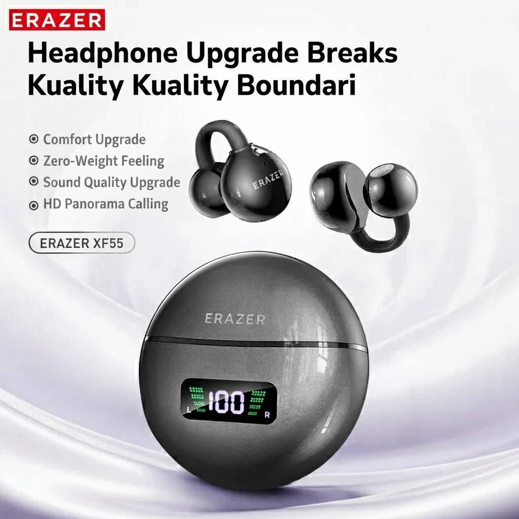 ERAZER XF55 OWS Ear Clip Bluetooth Earbuds AI Translator Open Ear Headphones ENC Noise Cancelling HD Stereo IPX5 Longlife