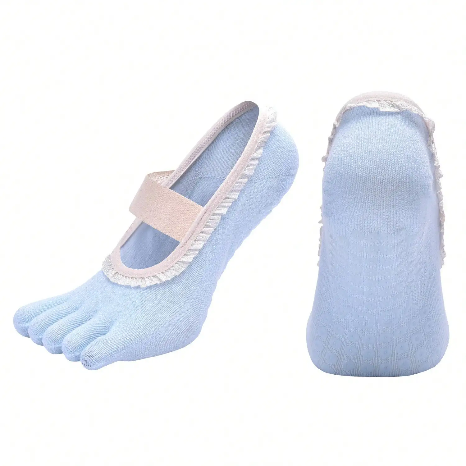 Women's Five Finger Lace Edge Socks With Anti Slip Bottom, Dance Aerobics Fitness Socks, Pilates Yoga Socks