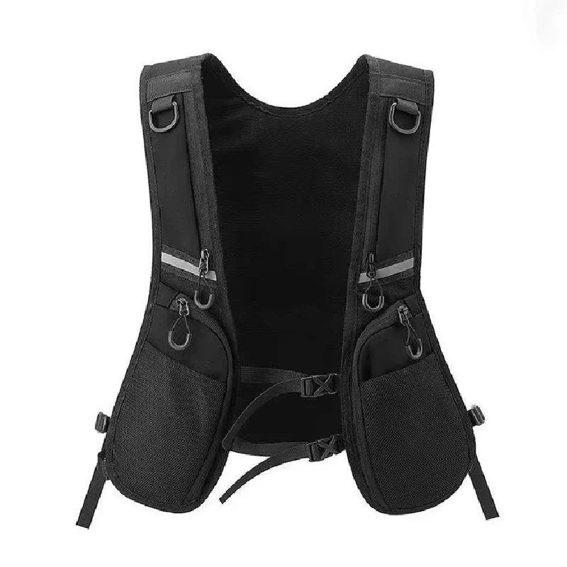 Black Jacket Vest Backpack Hip-hop Streetwear Chest Rig Bag for Men Multiple Pockets Chest Pack Reflective Tape Adjustable Waist