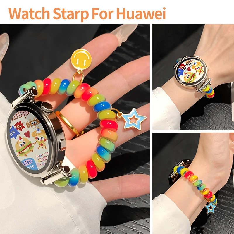 Резиновый ремешок-пружинка Rainbow для Huawei Watch GT6 GT5 GT4 3, силиконовая резинка для волос/браслет для Huawei Band 10 9 8 NFC