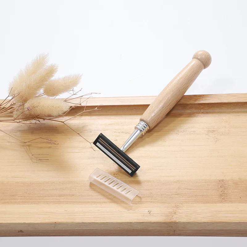 1PCS Bamboo Razor Bamboo Handle Men Vintage Manual Shaver Stainless Steel Blade Razor