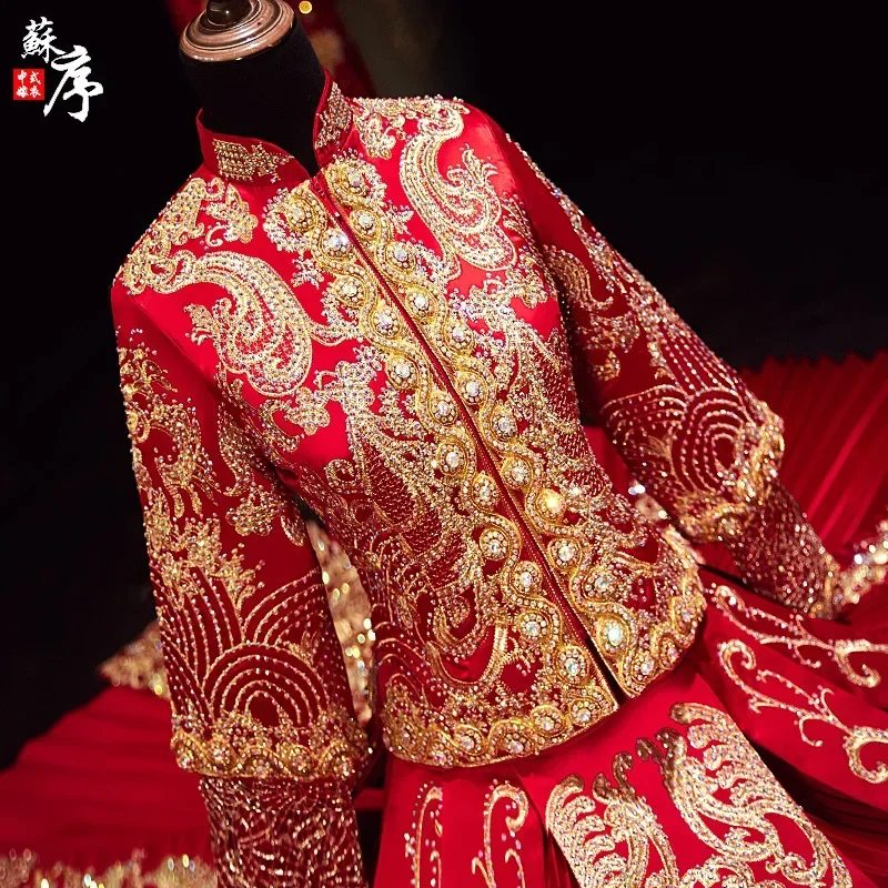 2024 Summer Traditional Chinese Wedding Dresses Women Oriental Standing Collar Phoenix Embroidered Tang Suit China Online Xiuhe