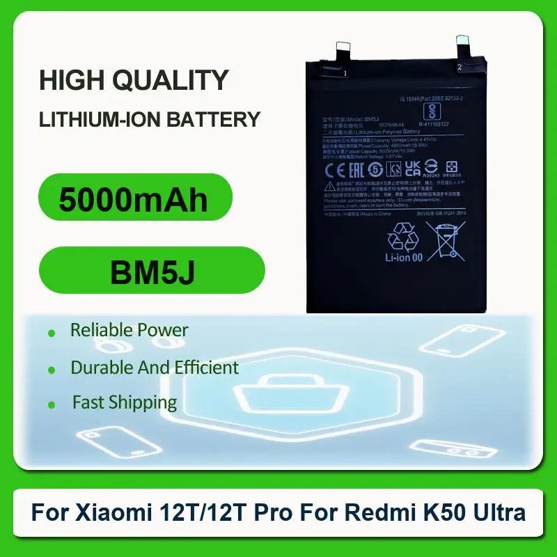 

Replacement Mobile Phone Battery For Xiaomi 12T/12T Pro For Redmi K50 Ultra BM5J 5000mAh