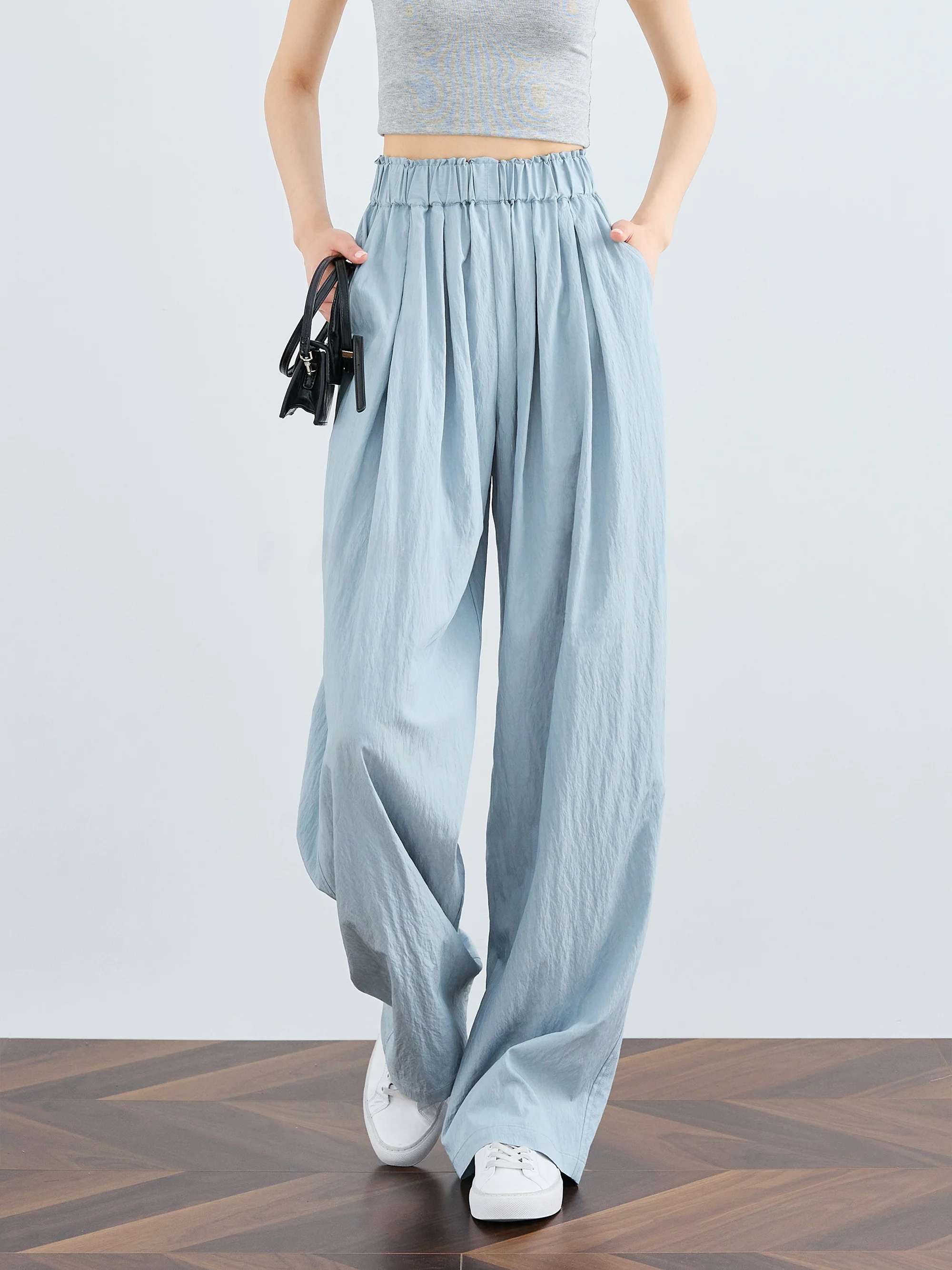 

Falin Ice Silk Wide Leg Pants Women's Summer Thin Drapey Sambon Loose Cool Sun Protection Pants Long Commute Sle