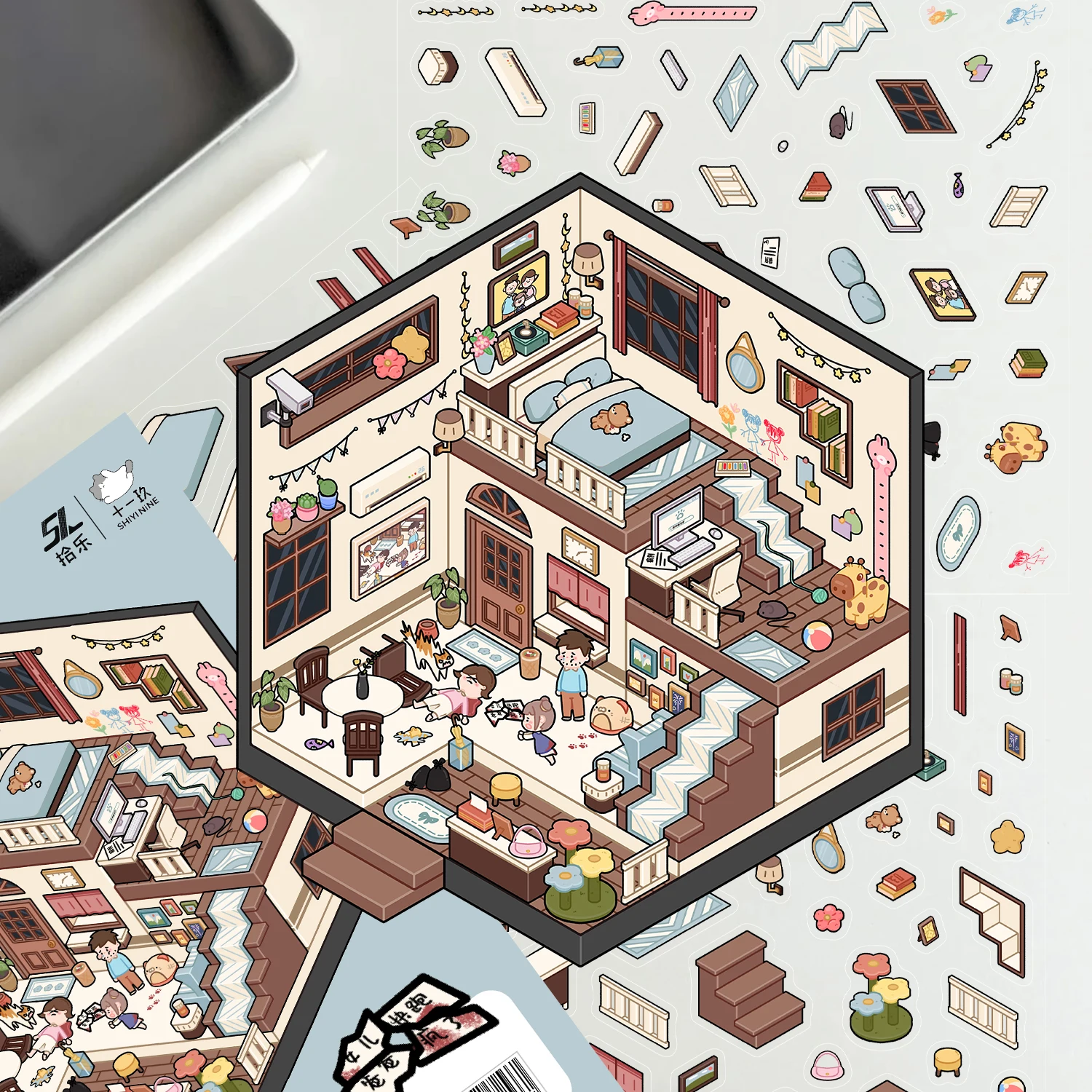 2/3 قطعة ساحل الورد ، ملاحظات حساء السلحفاة ثلاثية الأبعاد ملصقات المناظر الطبيعية المشهد التراص البصرية ملصقات ثلاثية الأبعاد هدية للأطفال