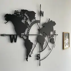 Metalowa mapa świata Wall Art Metal Compass Design Dekoracja ścienna Dekoracyjna wisząca ziemia Podróż Sztuka przygodowa Wisząca ściana