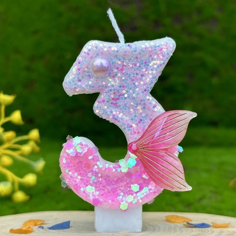 Digital Birthday Candles Party Decoration Birthday Pink Candles Sparkling Pink Beauty Fish Tail Wedding Boys Girls Gifts Number