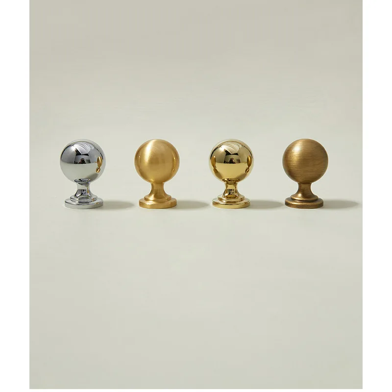 Chrome-plated brass silver round ball wardrobe door handle modern light luxury simple drawer cabinet small handle