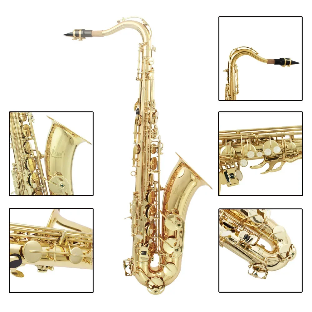 SLADE Golden Tenor Saxophone Professional Brass Woodwind Instrument Sax with Box Cleaning Brush Stand Reeds Accessories