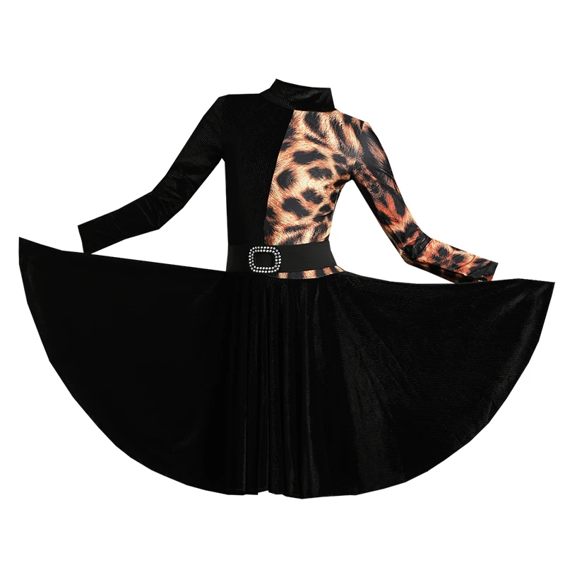 Girl Latin Dance Dress Ballroom Children Dance Salsa Black Leopard Print Kids Tango Dresses Dancing Stage Performance Clothing