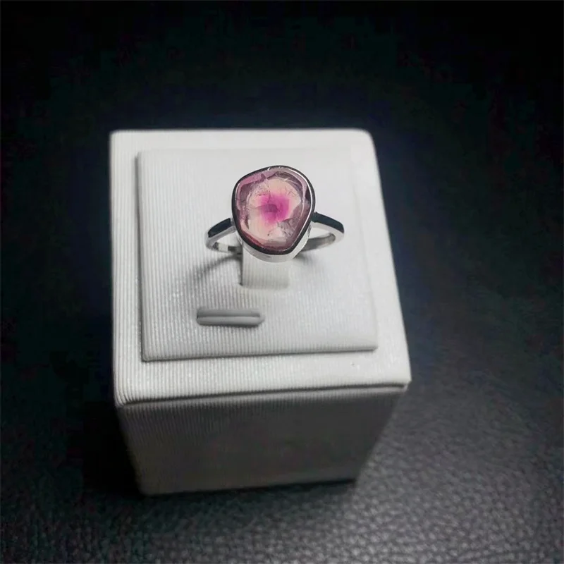 Natural Watermelon Tourmaline Rings Reiki Healing Adjustable Crystal Quartz Ring Party Gift for Women Fashion Jewelry 1pcs