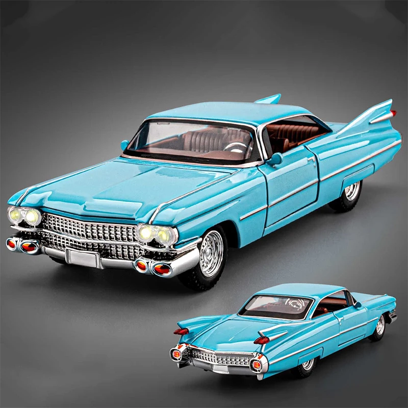 Coche modelo Retro de aleación de Zinc a escala 1/32, sonido y luz, puertas que se pueden abrir, regalo de cumpleaños para niños